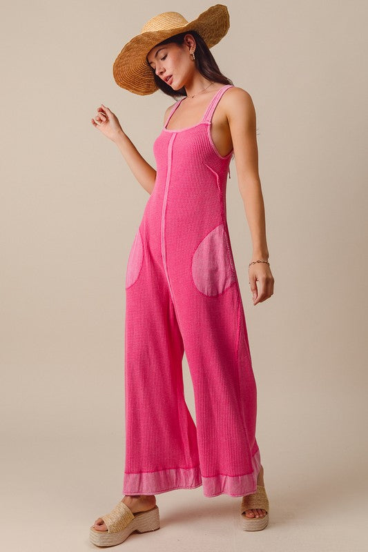 Carefree Vibe (Pink) Waffle Overalls