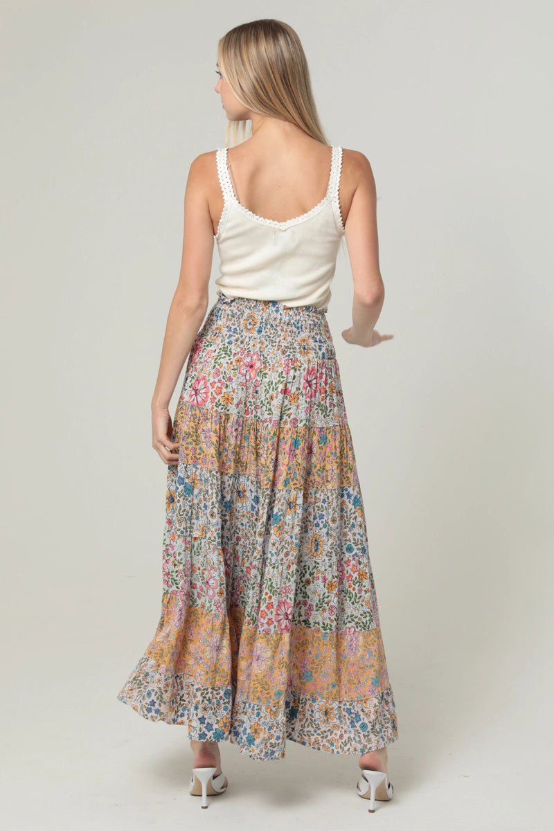 Flower Market Boho Floral Tiered Skirt