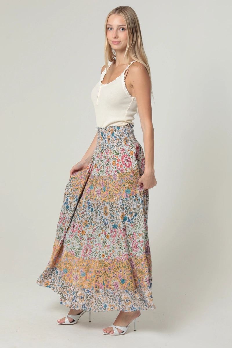 Flower Market Boho Floral Tiered Skirt