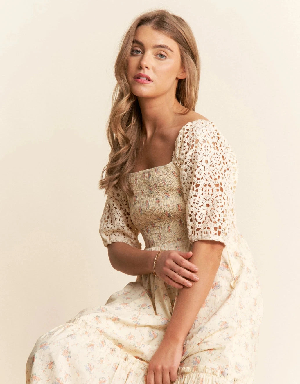 Bridge Over Water Crochet Sleeve Dress