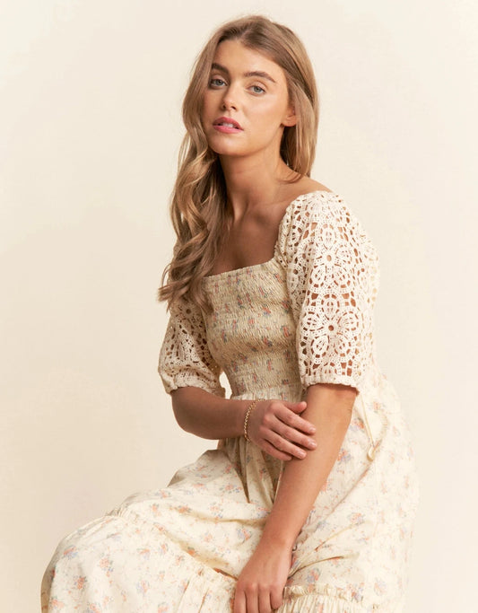 Bridge Over Water Crochet Sleeve Dress