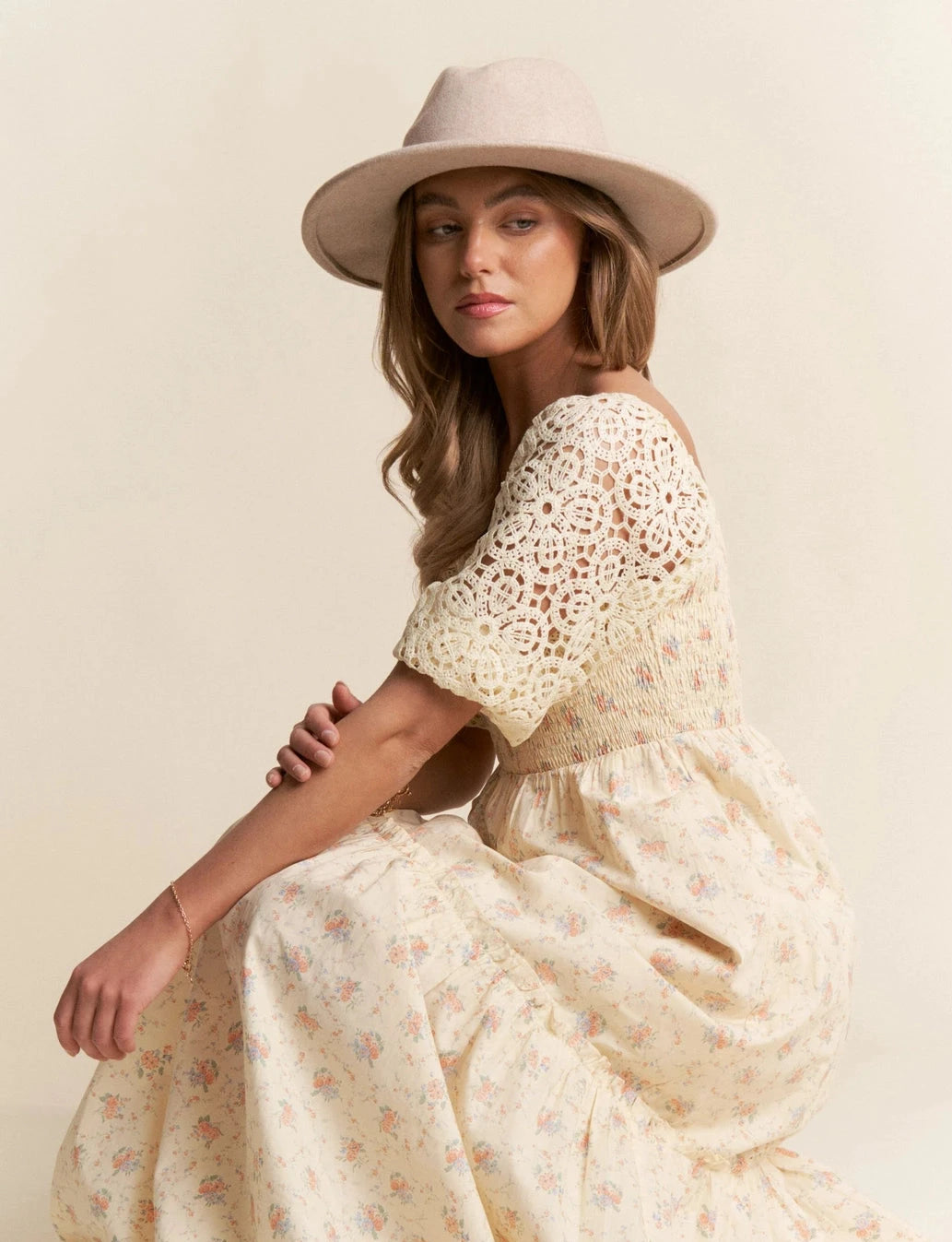 Bridge Over Water Crochet Sleeve Dress