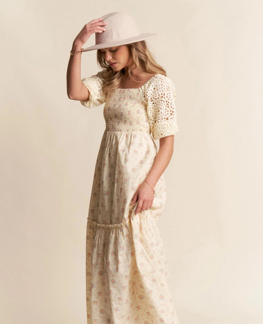 Bridge Over Water Crochet Sleeve Dress