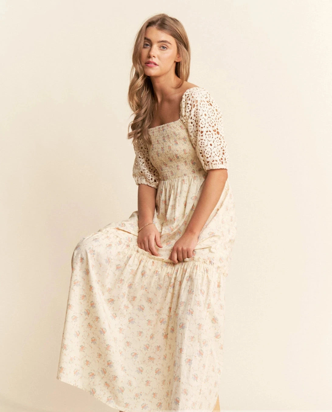 Bridge Over Water Crochet Sleeve Dress