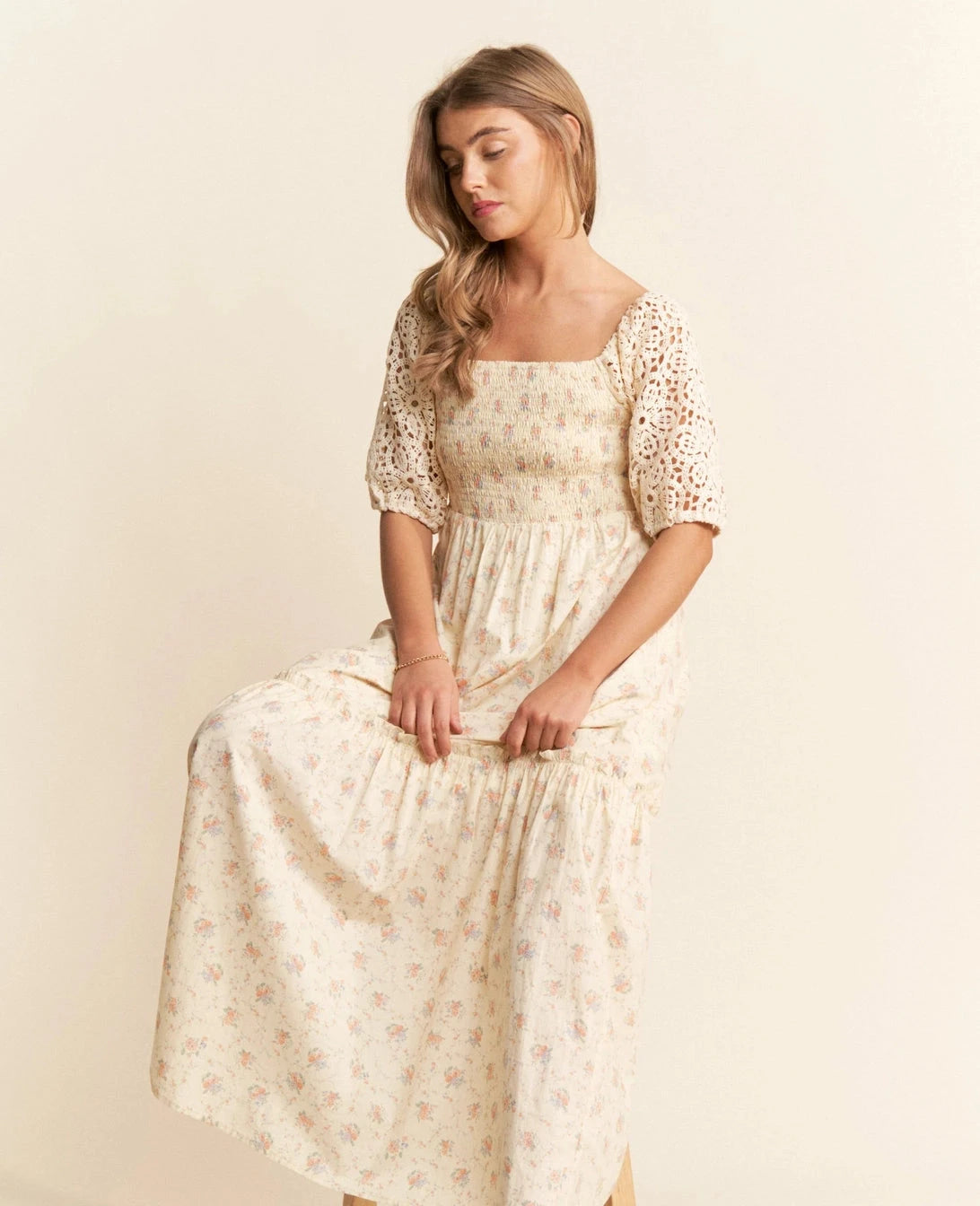 Bridge Over Water Crochet Sleeve Dress