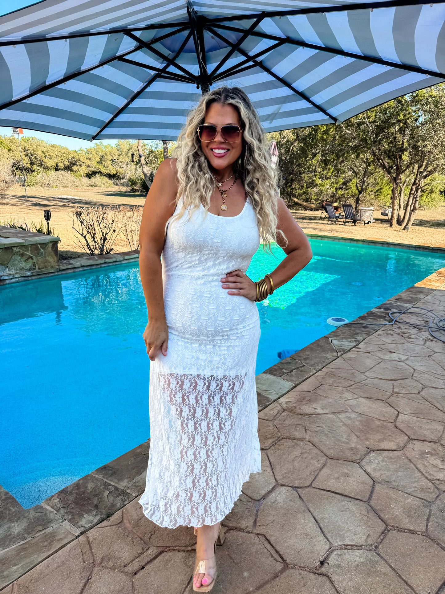 Lace Delight (White) Lace Dress