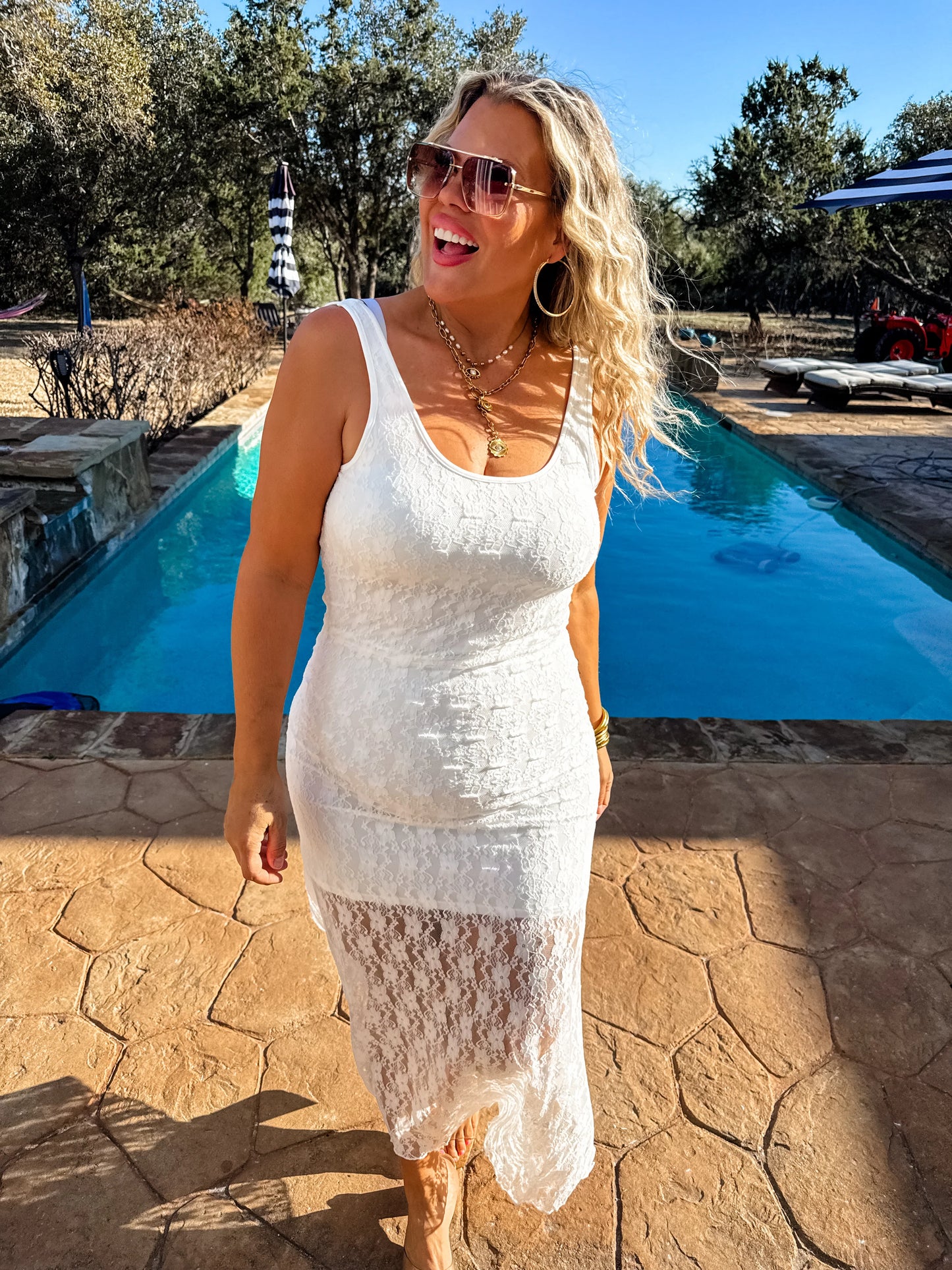 Lace Delight (White) Lace Dress