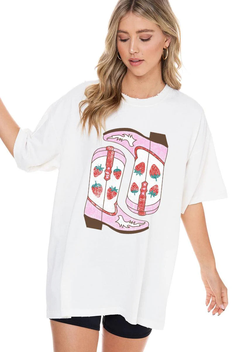 Strawberry Cowboy Boots Oversized Tee