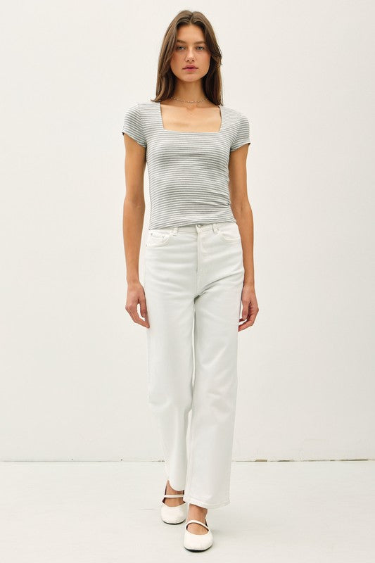 Feel Good (Grey) Stripe Double Lined Top