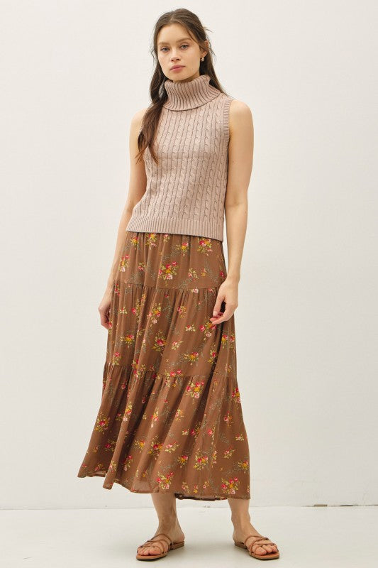 Fall Harvest (Brown) Floral Maxi Skirt