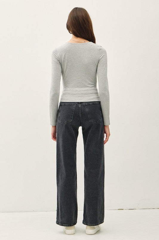 Double Layer (Grey) Stripe LS Top