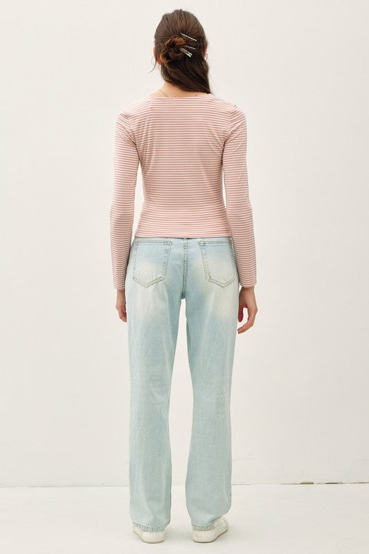 Double Layer (Mauve) Stripe LS Top