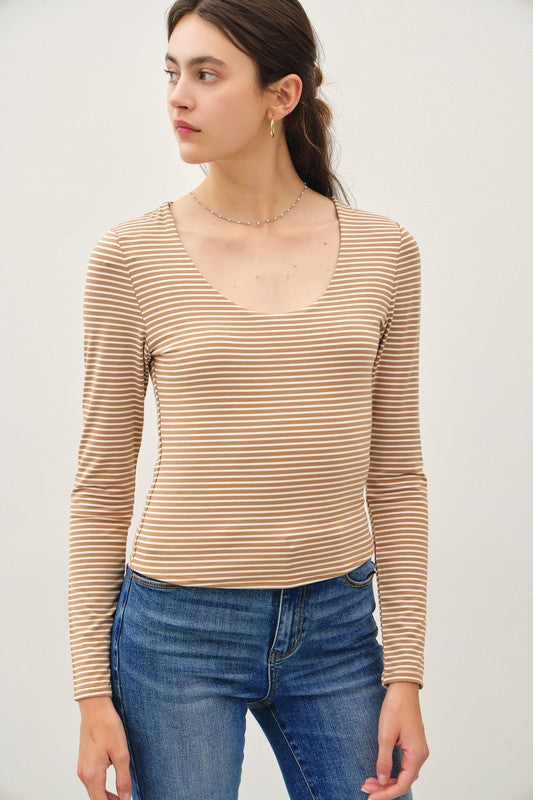Double Layer (Mocha) Stripe LS Top