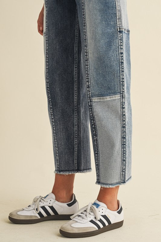 Eclectic Era Patchwork Barrel Jeans