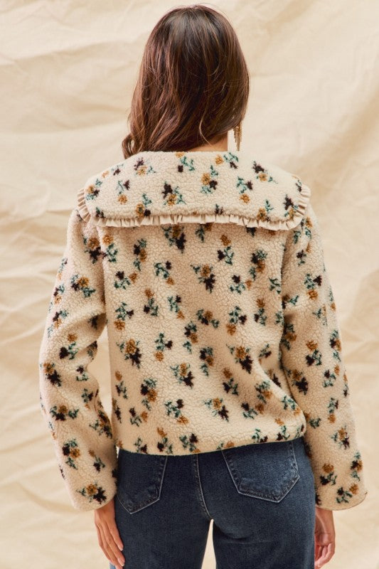 Dolled Up Floral Doll Collar Sherpa Jacket