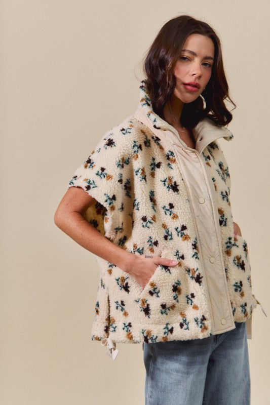 Winter Garden Floral Sherpa Vest