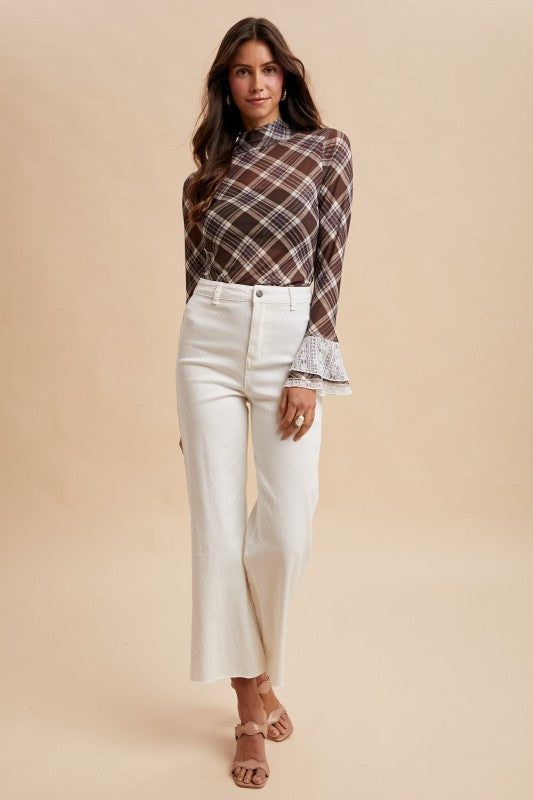 Good Vibes (Brown) Plaid Mesh Top