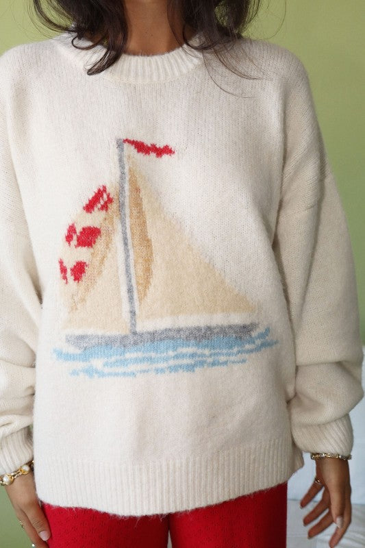 Sail Away (Cream) Sailboat Sweater