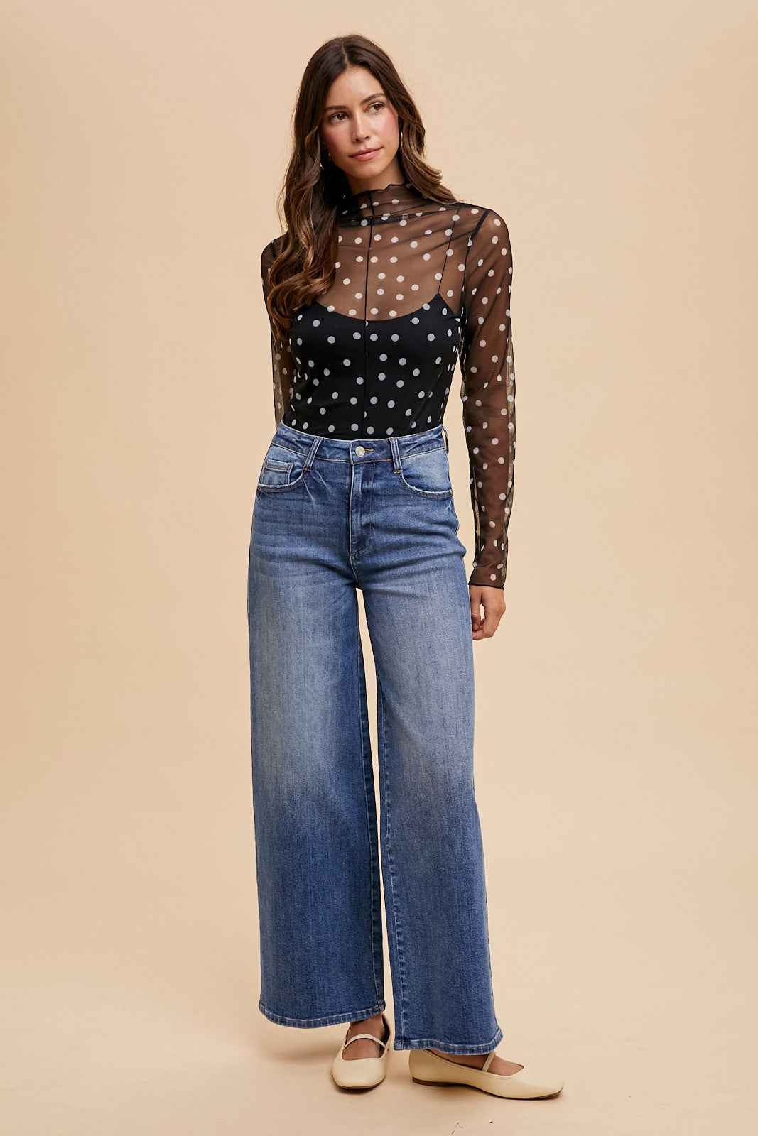Connect the Dot (Blk) Polka Dot Mesh Top