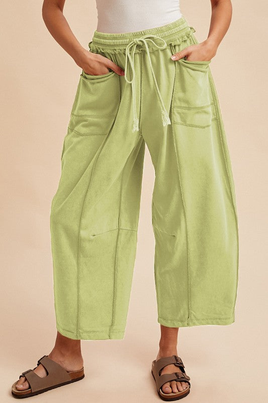 Never Better (Lime) Min Wash Barrel Pants