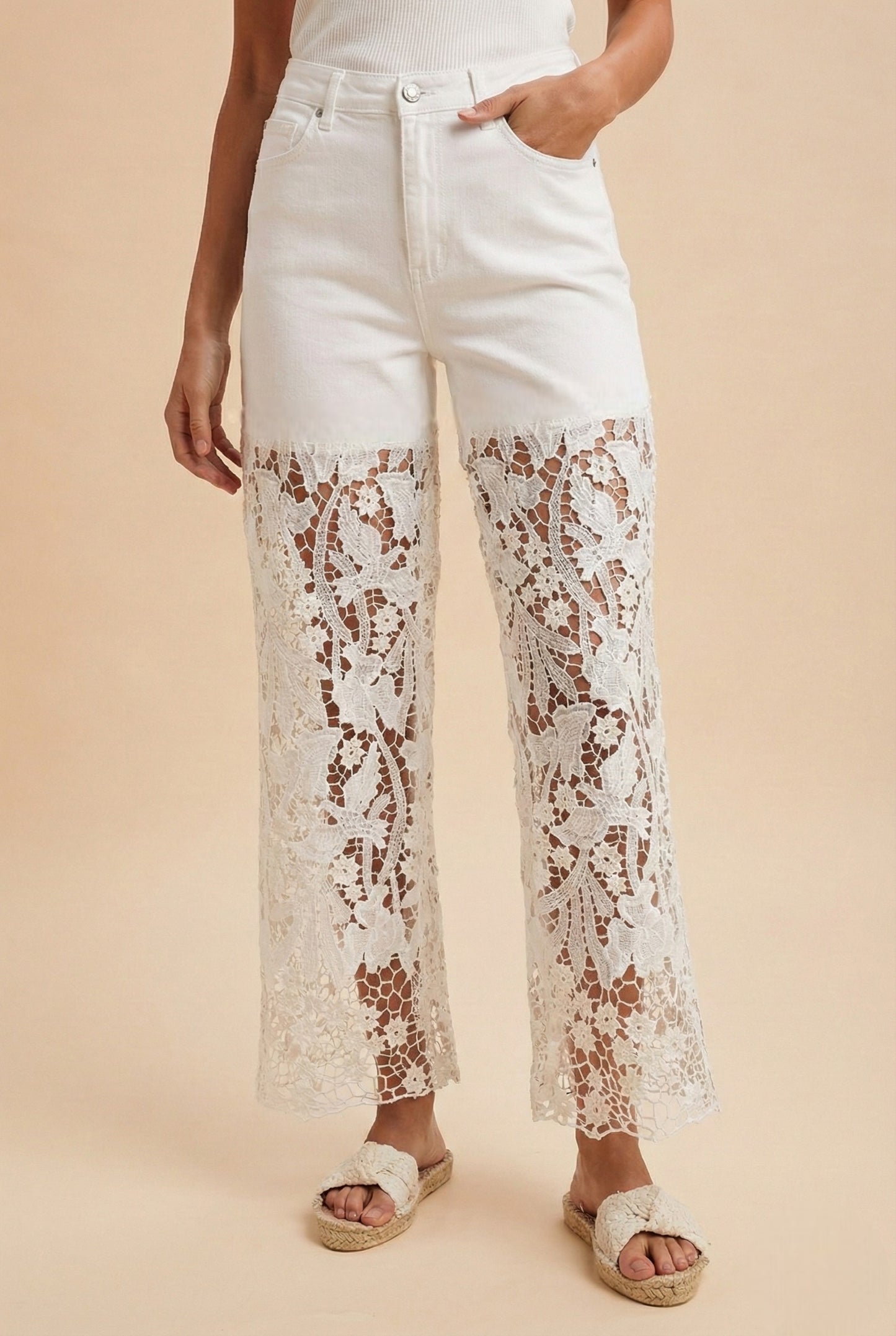 Mixed Media (Wht) Crochet Lace Jeans