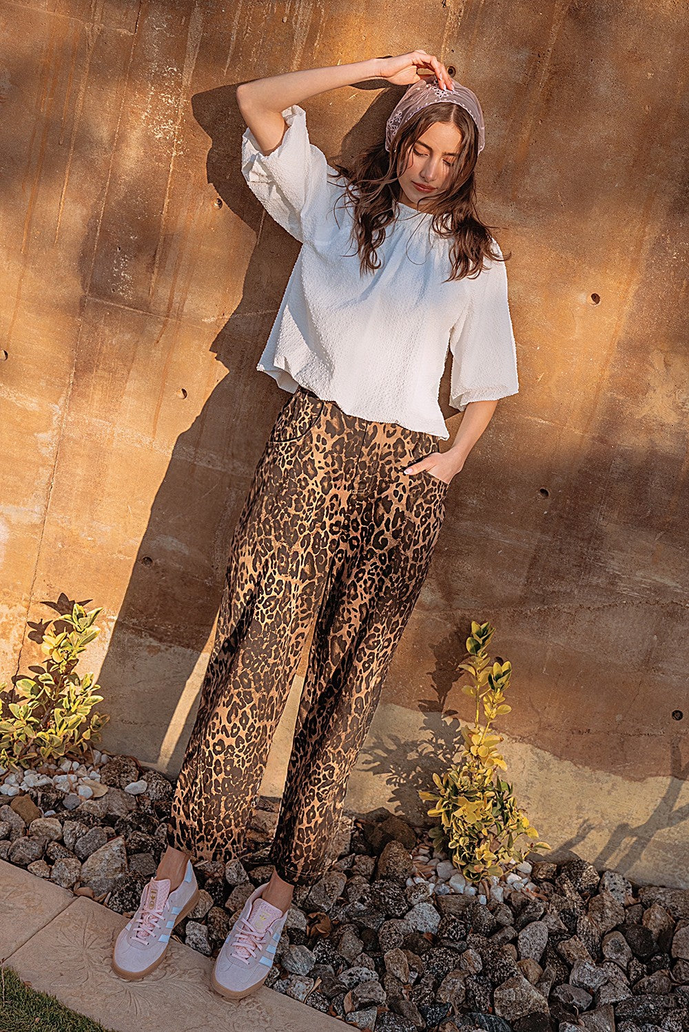 Emily Leopard Print Twill Barrel Pants