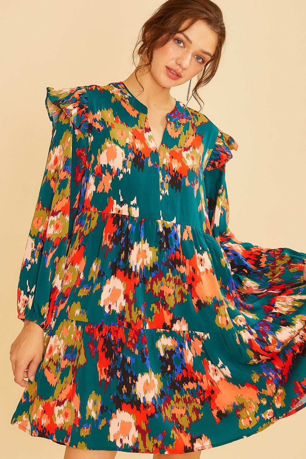 Yvonne (Teal) Multicolor Boho Dress