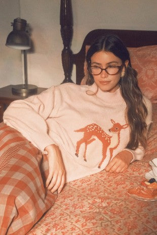 Bambi (Blush) Deer Mock Neck Sweater