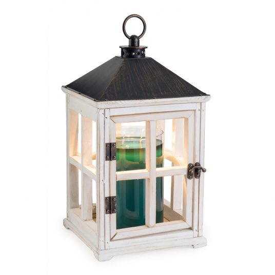 Weathered White Wooden Candle Warmer Lantern