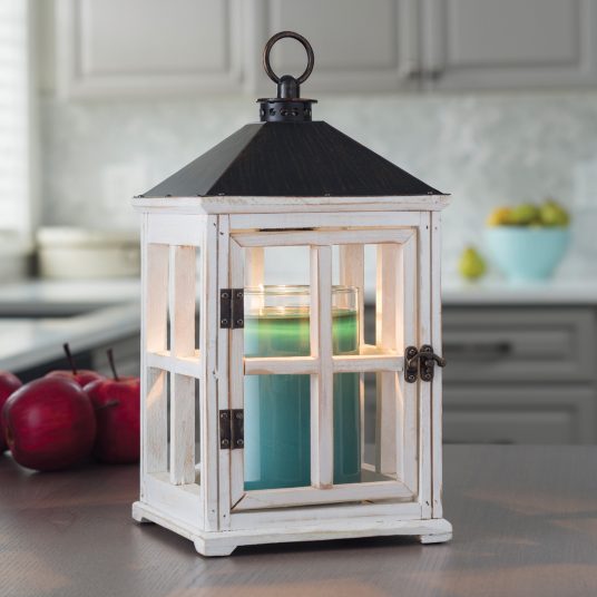 Weathered White Wooden Candle Warmer Lantern