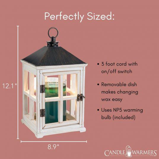 Weathered White Wooden Candle Warmer Lantern