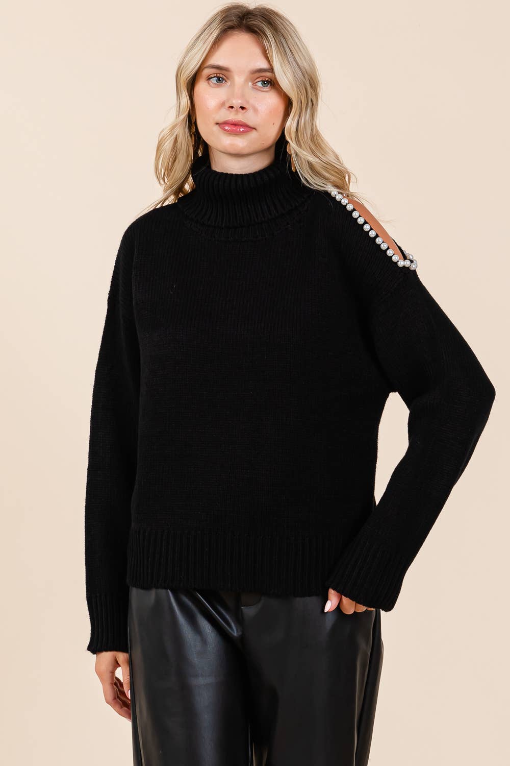 Old Money (Black) Pearl Accent Sweater