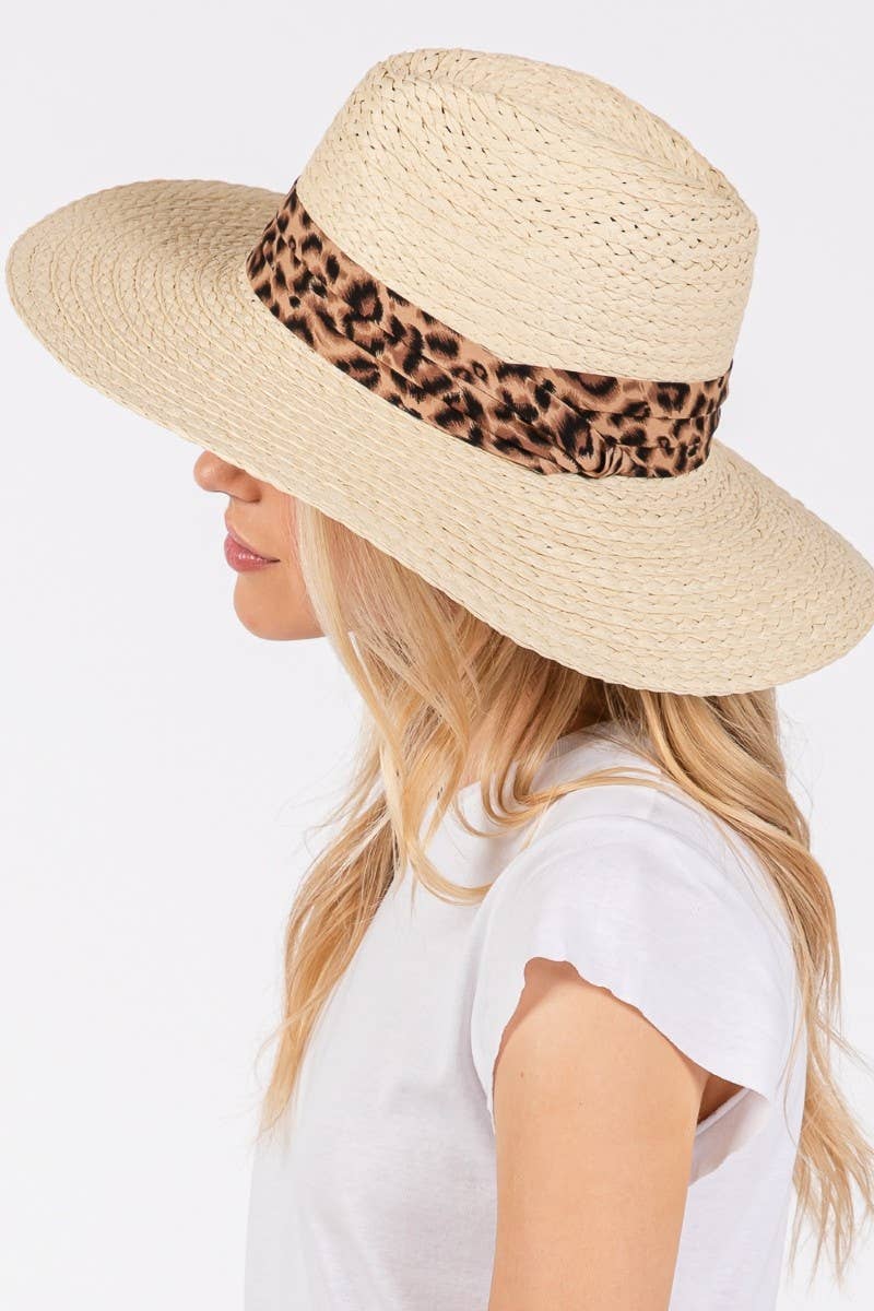 Leopard Natural Band Straw Sun Hat