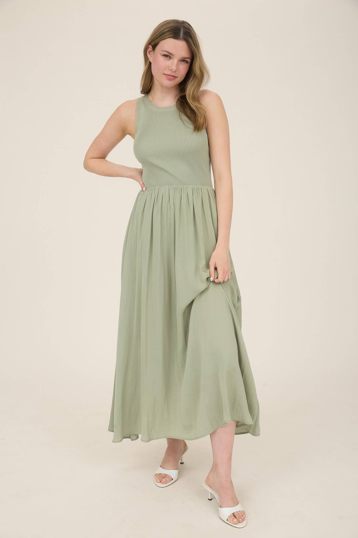 Lead the Way (Lt Olive) Midi Dress
