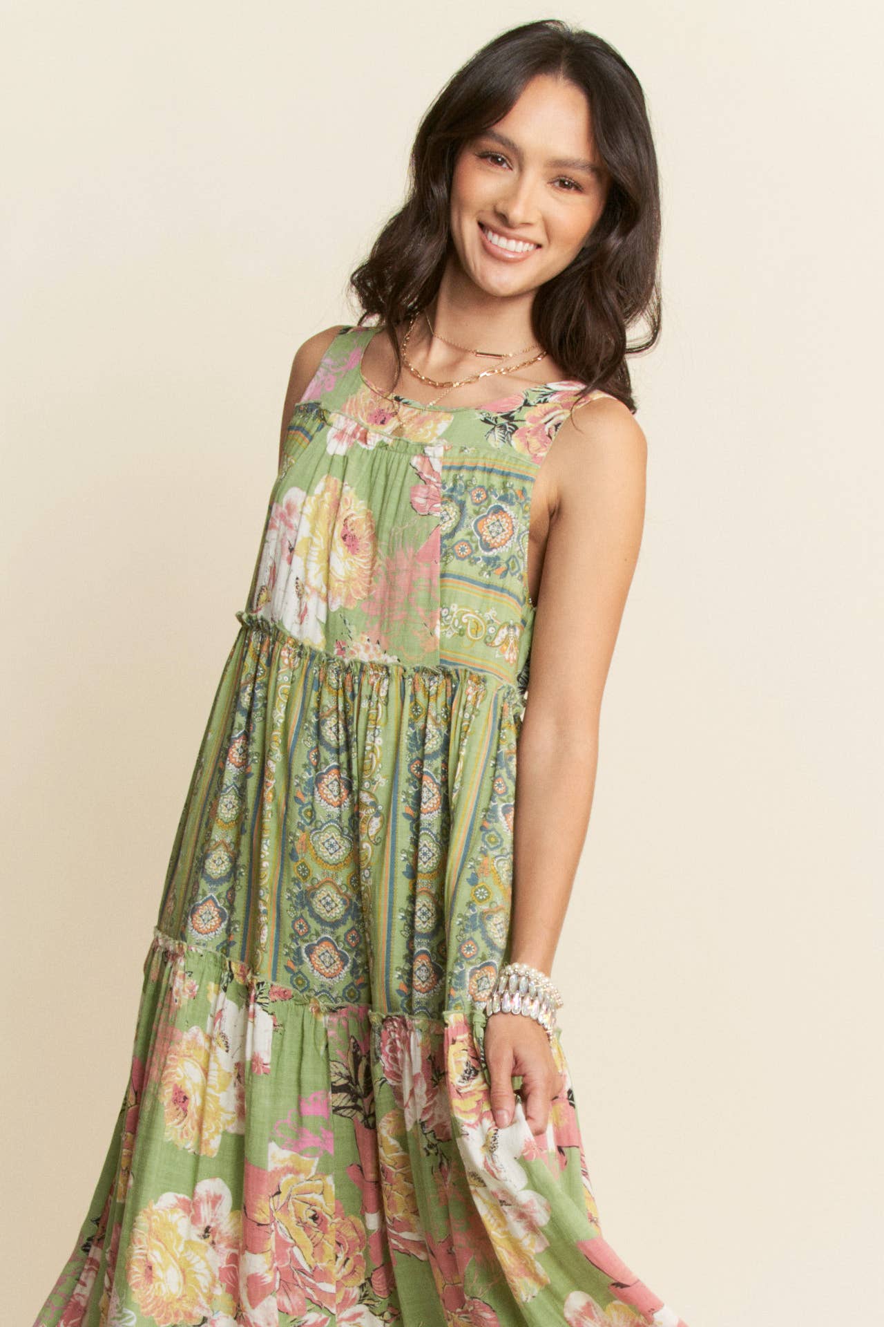 Tangled In Bloom (Sage) Floral Mix Dress