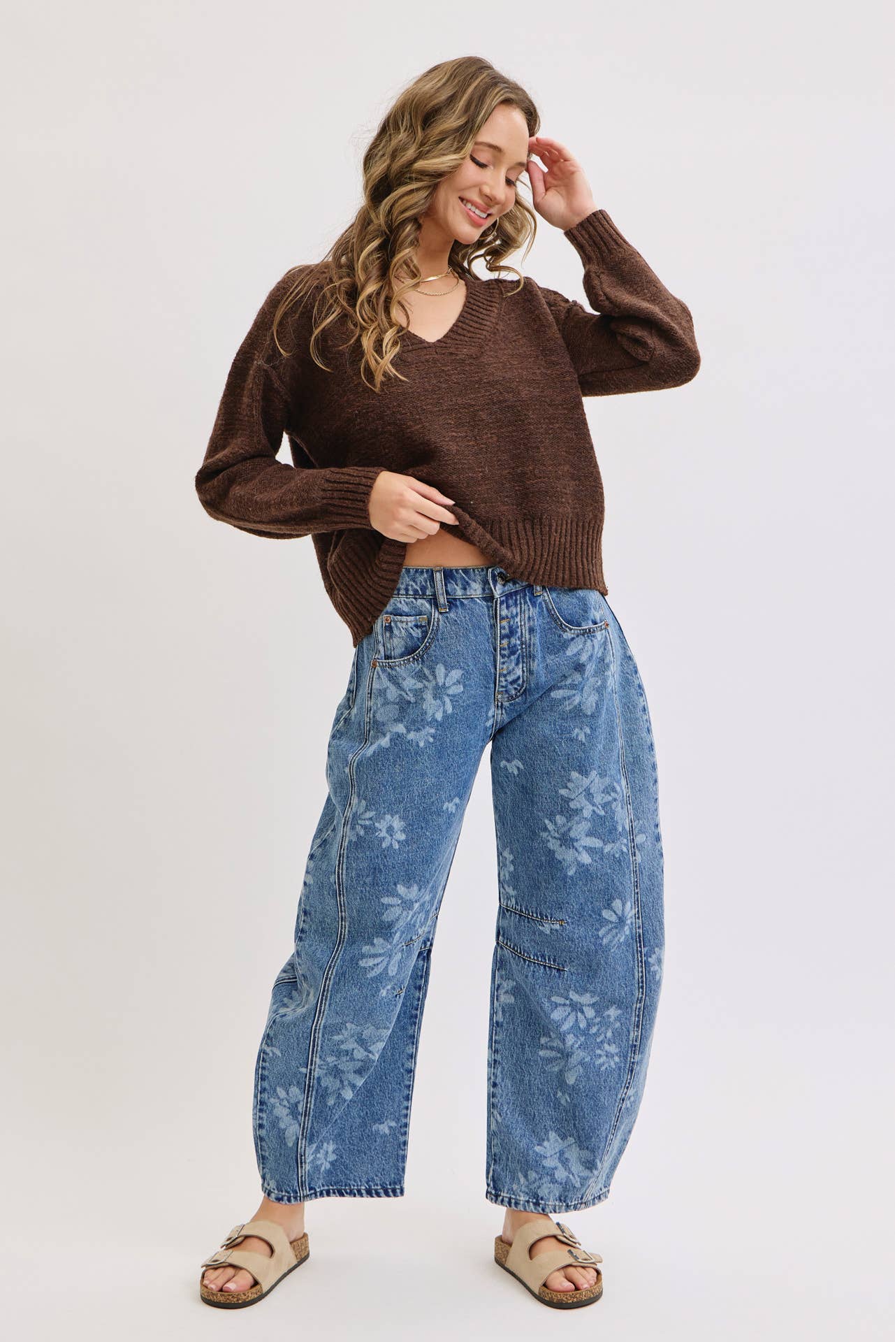 True Icon Floral Denim Barrel Jeans