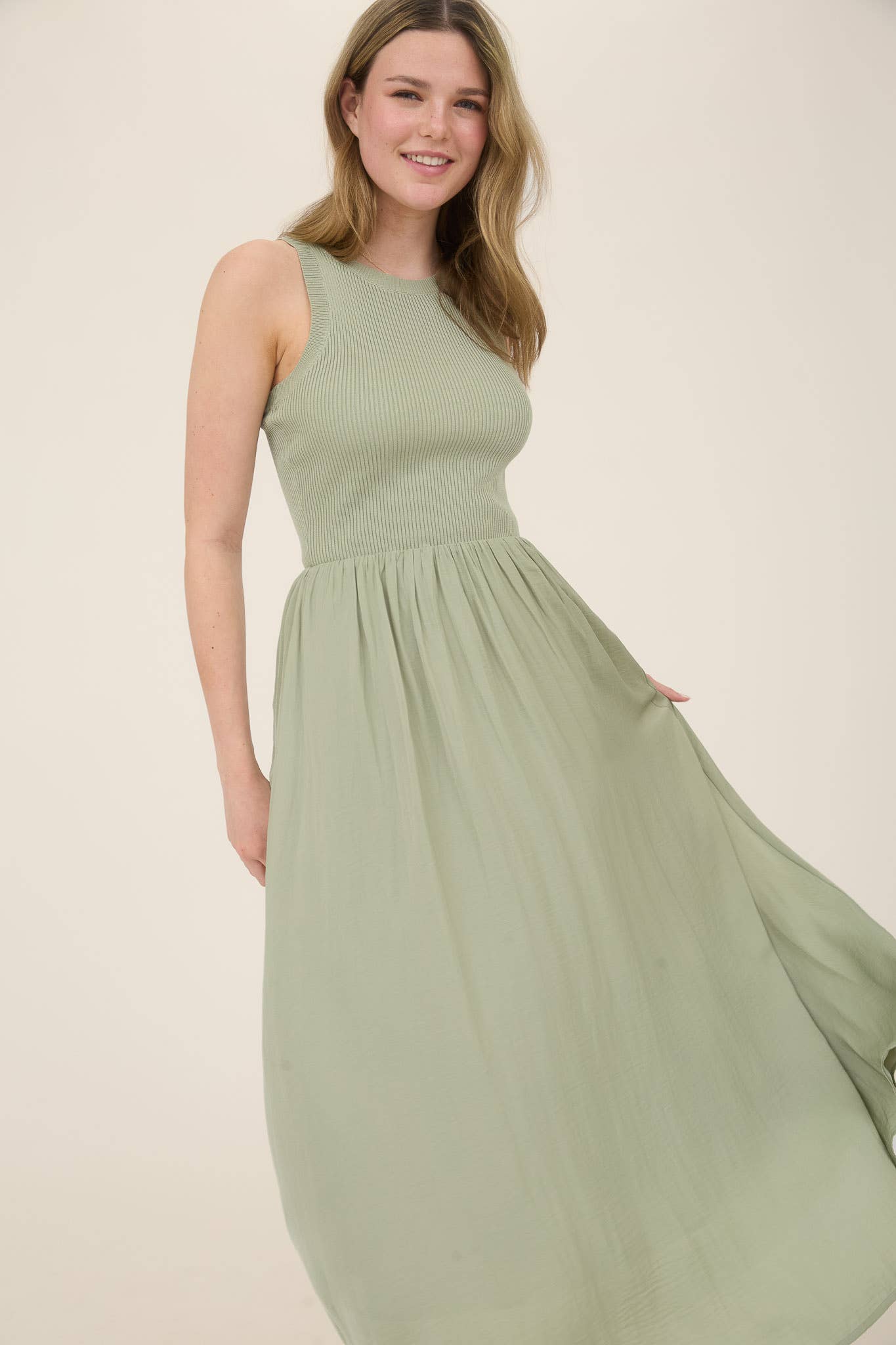 Lead the Way (Lt Olive) Midi Dress