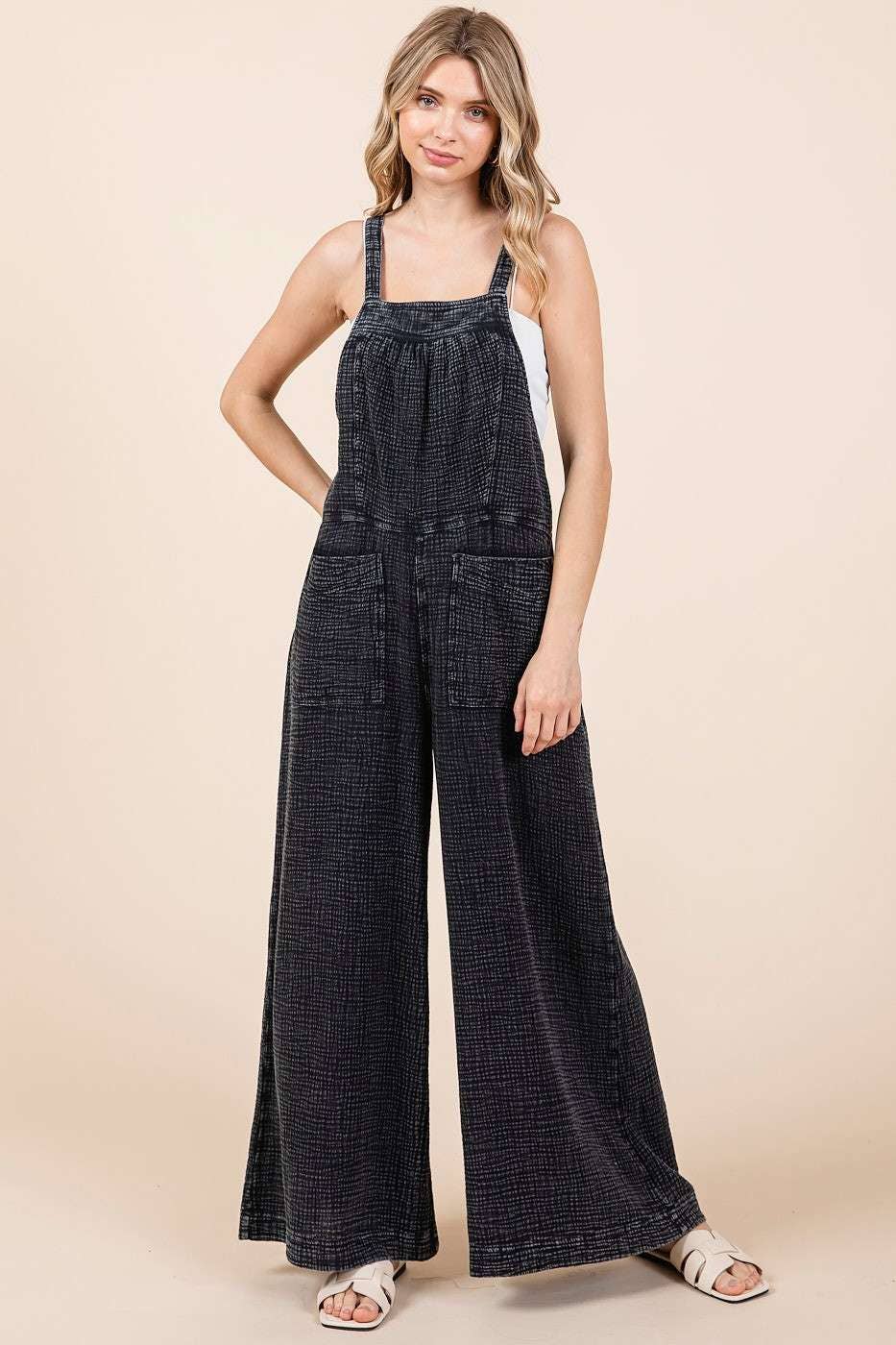 Stay Sweet (Black) Washed Gauze Overalls