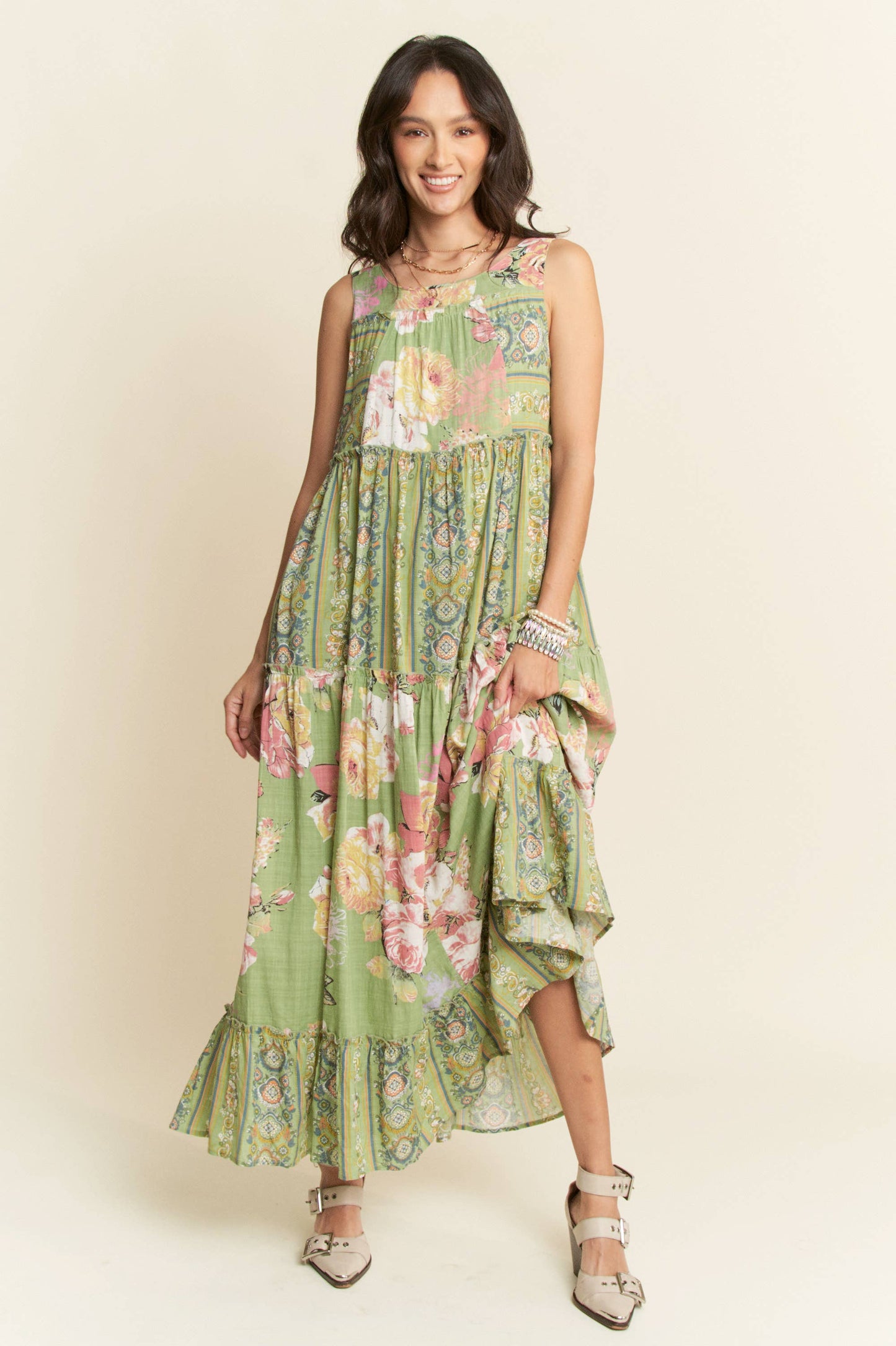 Tangled In Bloom (Sage) Floral Mix Dress