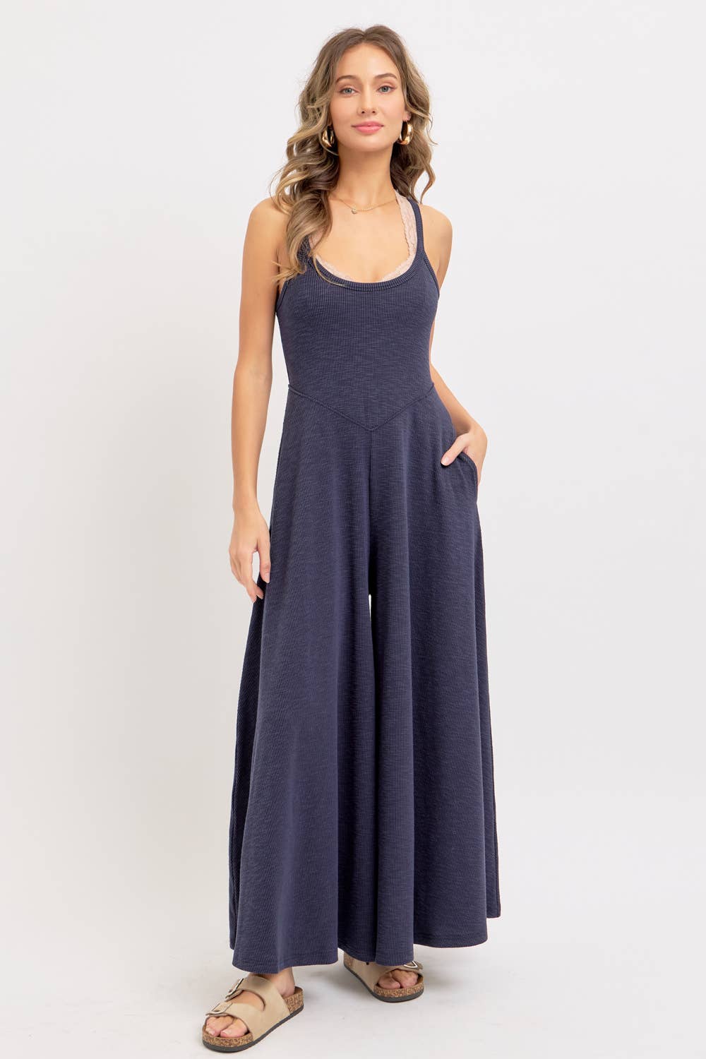 Relaxing Retreat (Navy) Wide Leg Jumpsuit