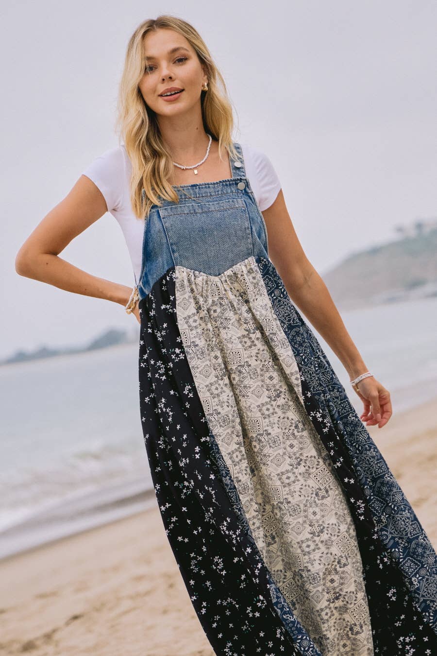 Washed Denim Top Overall Dress: Light Denim / L