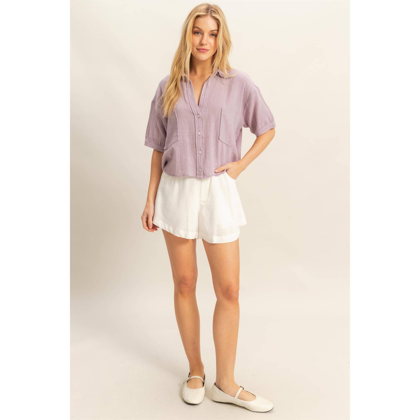 Crop It Out (Lavender) SS Cotton Blouse