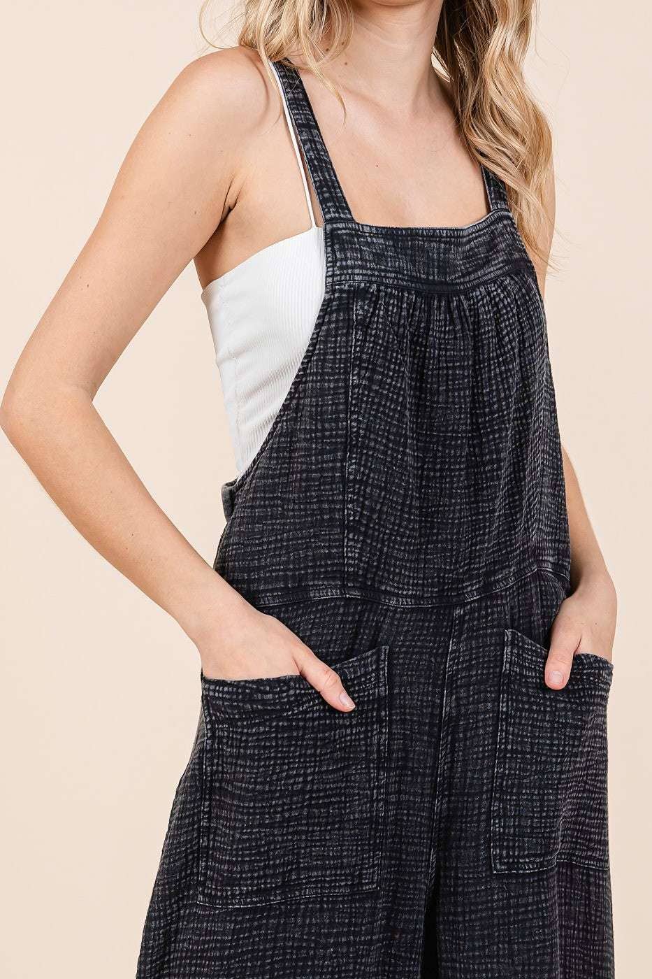 Stay Sweet (Black) Washed Gauze Overalls