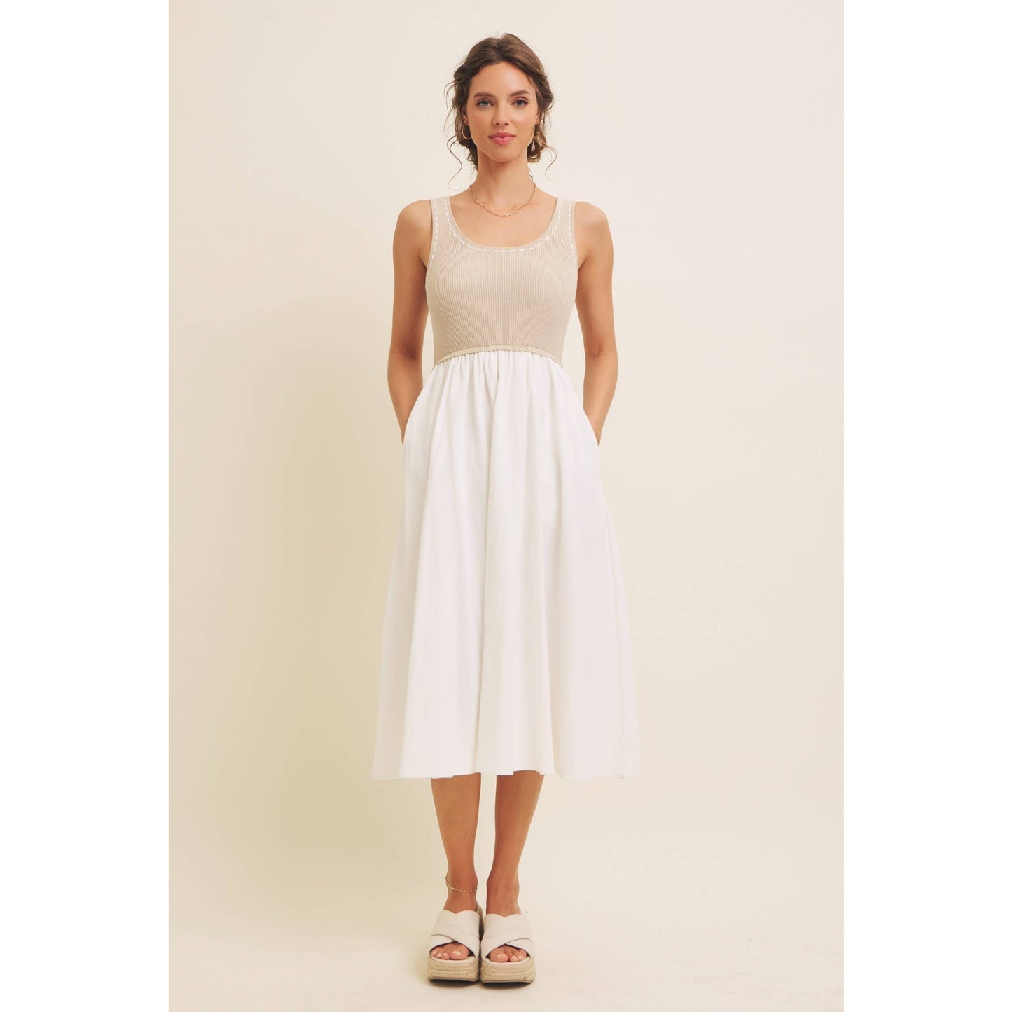 Keep Close (Tan/Cream) Midi Dress