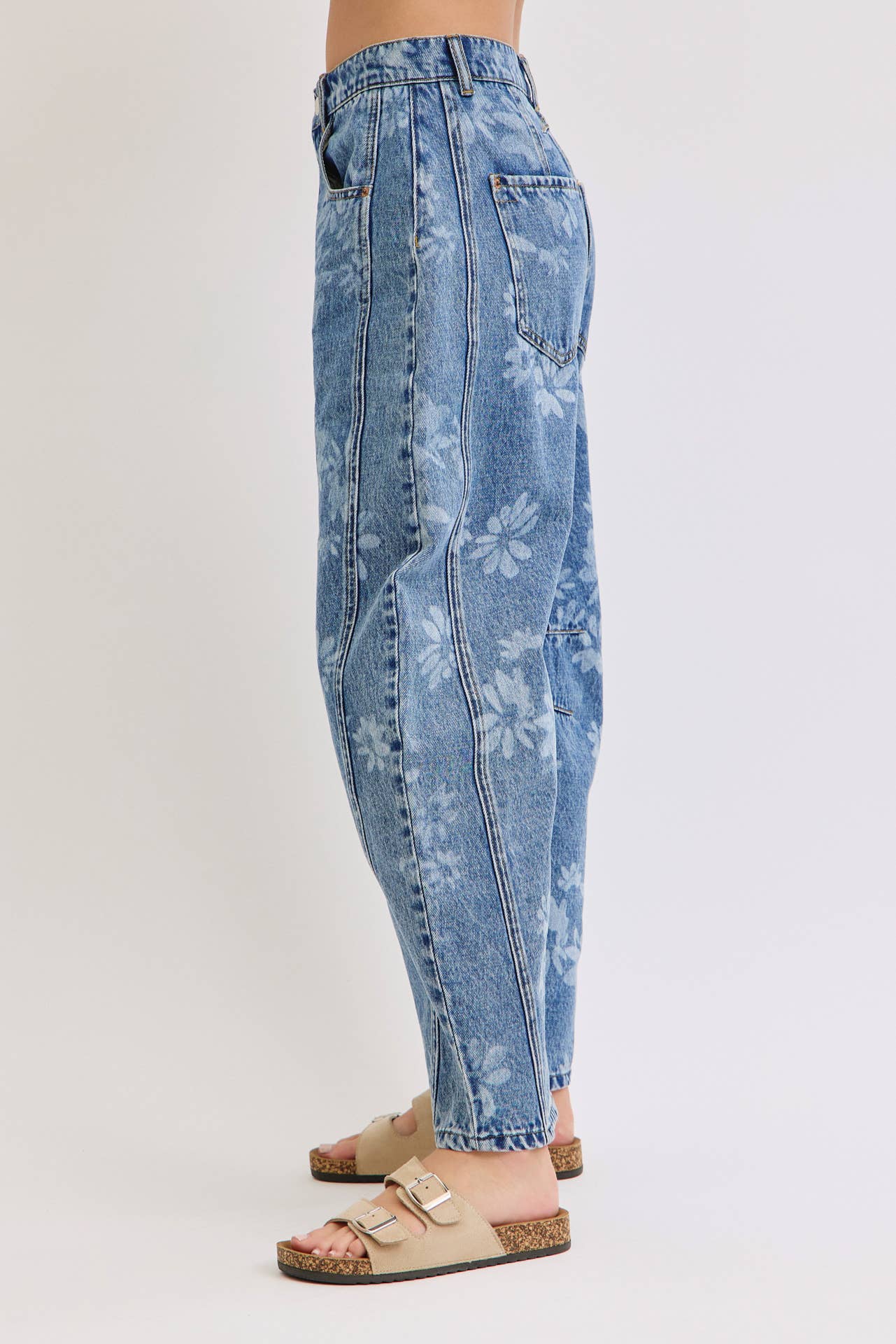True Icon Floral Denim Barrel Jeans