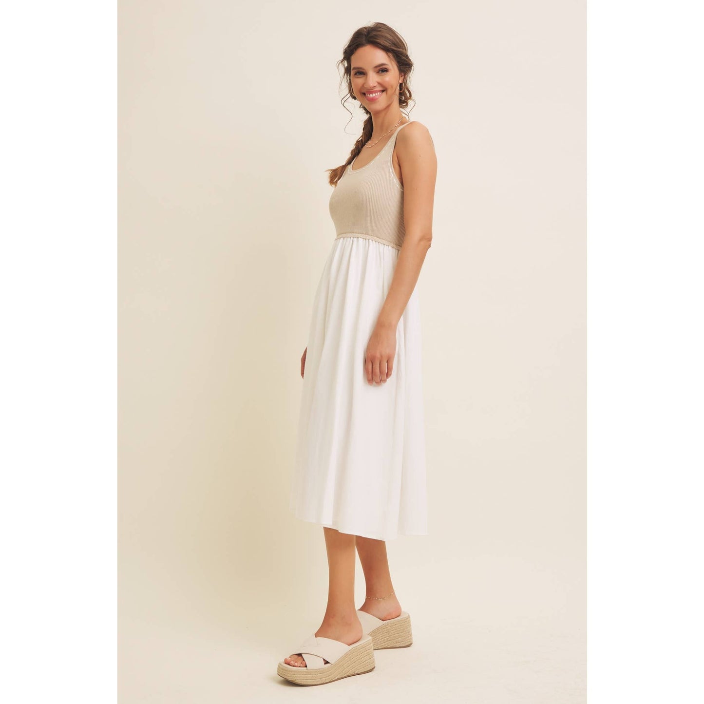 Keep Close (Tan/Cream) Midi Dress