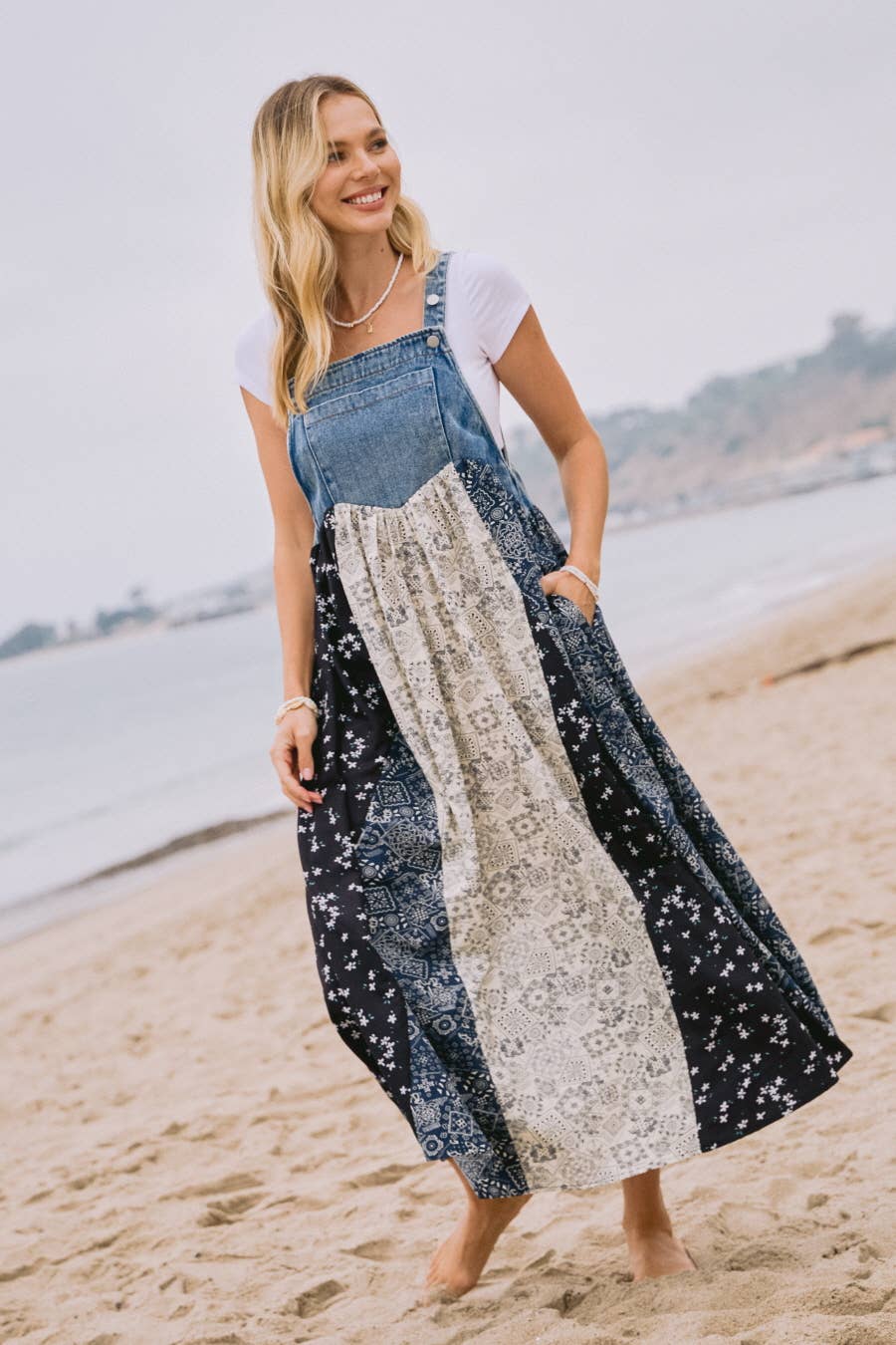 Plus Washed Denim Top Overall Dress: Light Denim / 2XL