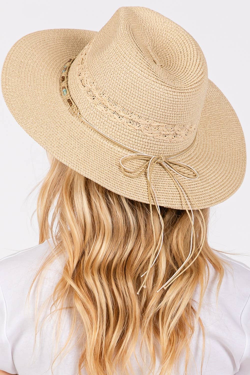 Natural Woven Beaded Band Straw Sun Hat