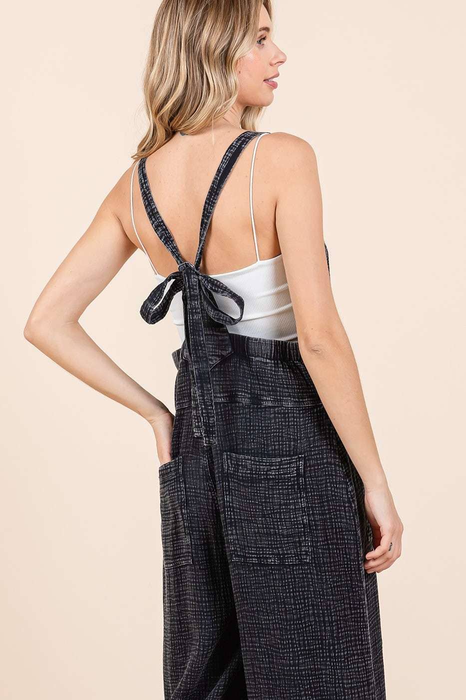 Stay Sweet (Black) Washed Gauze Overalls