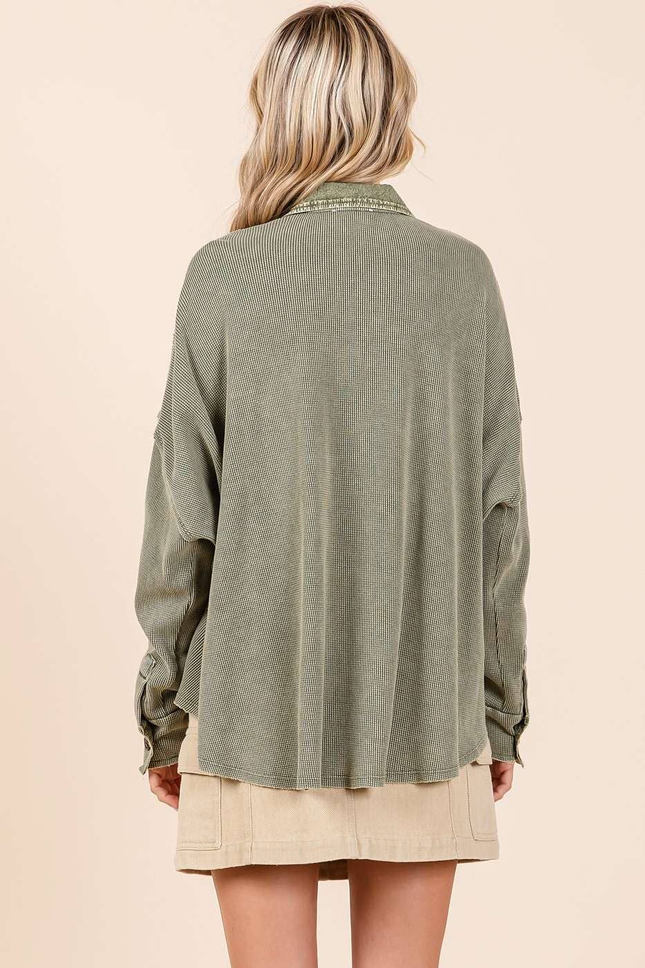 There She Goes (Olive) Waffle Henley Top